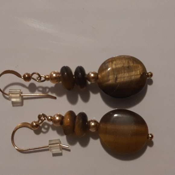Tiger Eye Pierced Dangling Earrings - Picture 1 of 2
